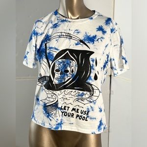 Let me use your pool, grim reaper, tie-dye, crop top size medium